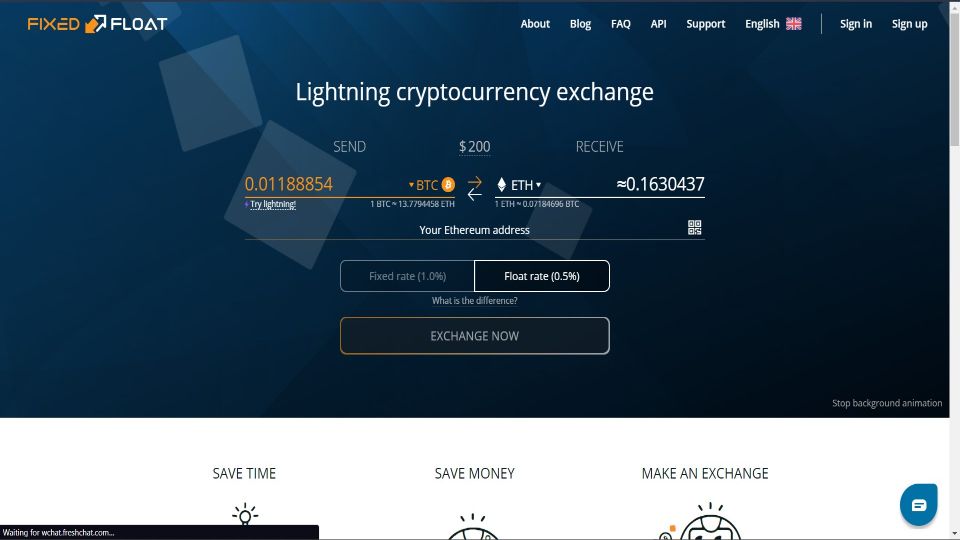 Screenshot of FixedFloat Exchange