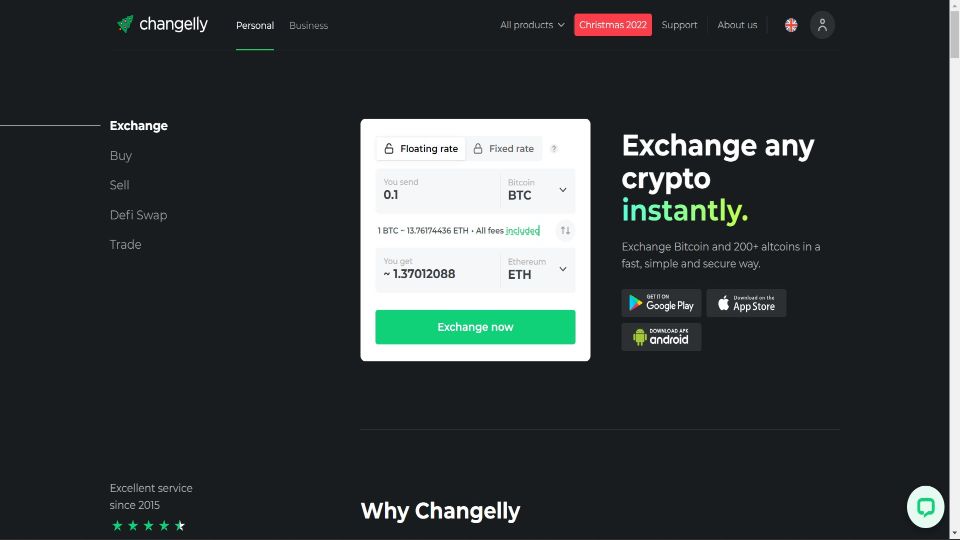 Screenshot of Changelly Exchange