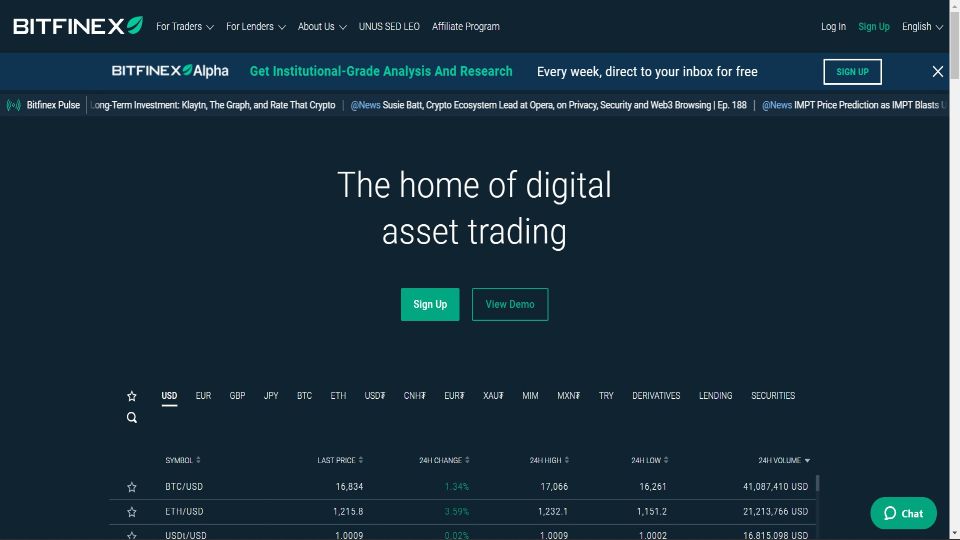 Screenshot of BitFinex Exchange