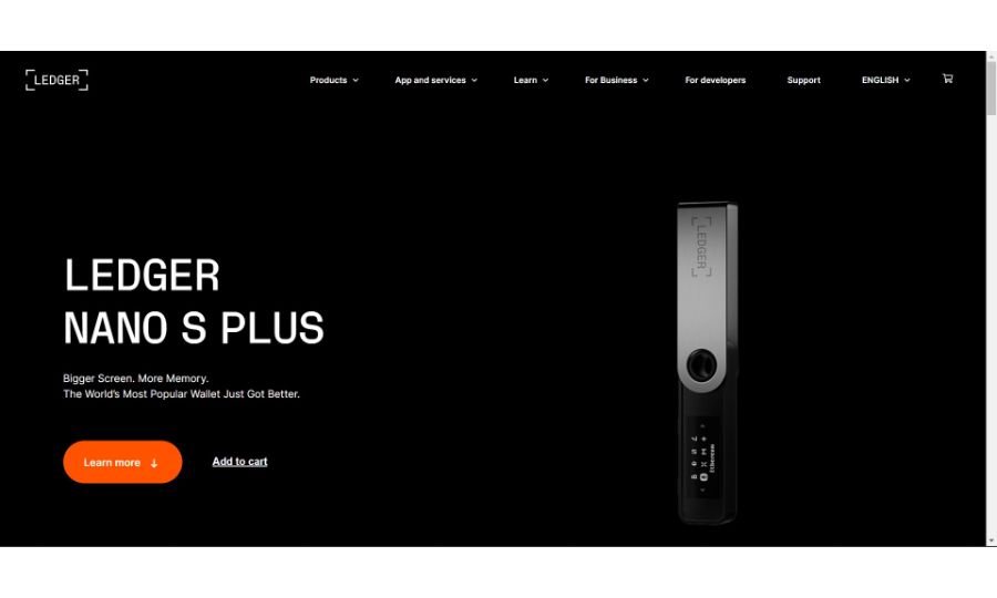 Screenshot of Ledger Nano S Plus Website